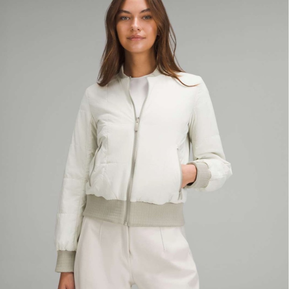 lululemon Womens Reversible Insulated Bomber Jacket - S - Raw Linen / Bone